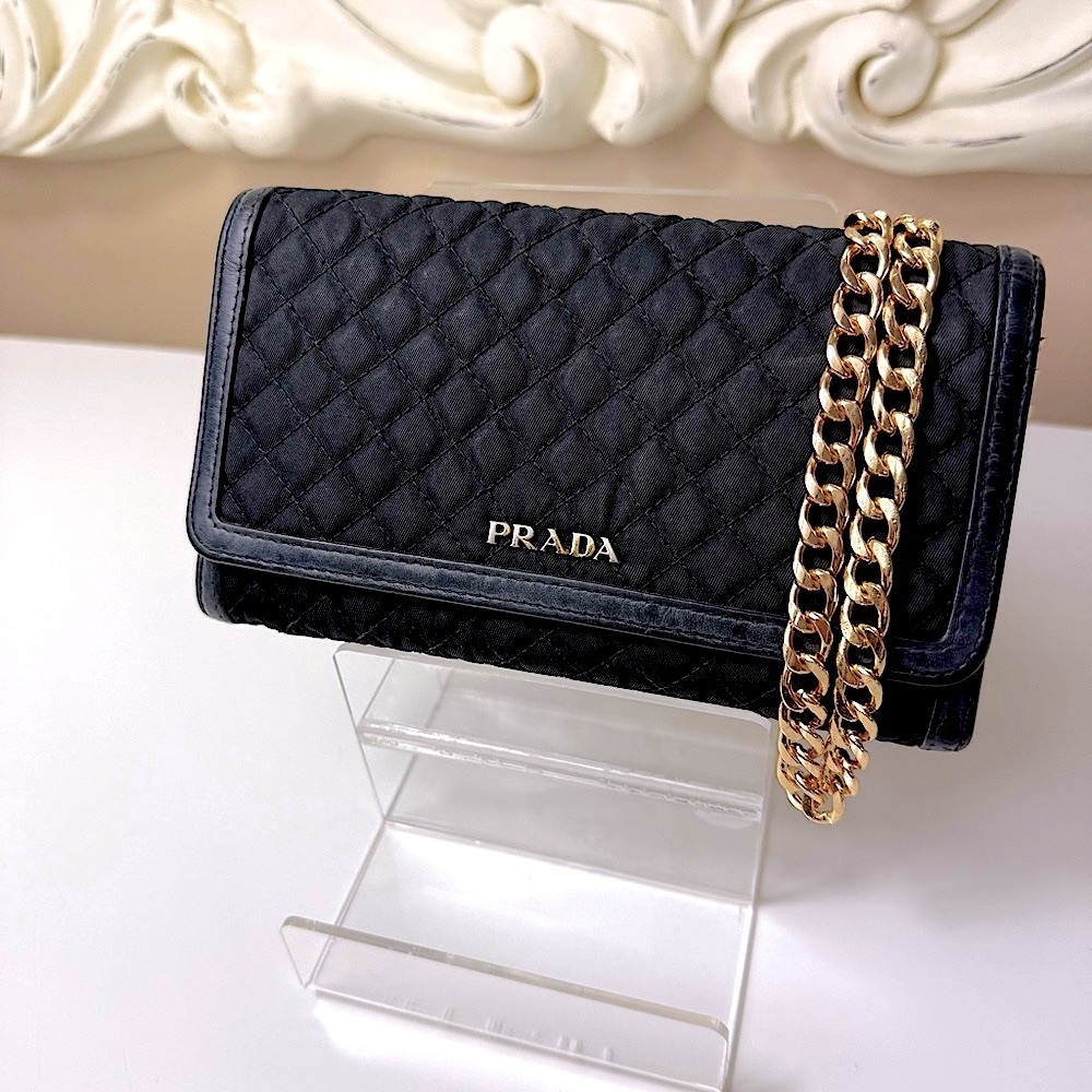 Prada Black Quilted Crossbody Bag with Gold Chain